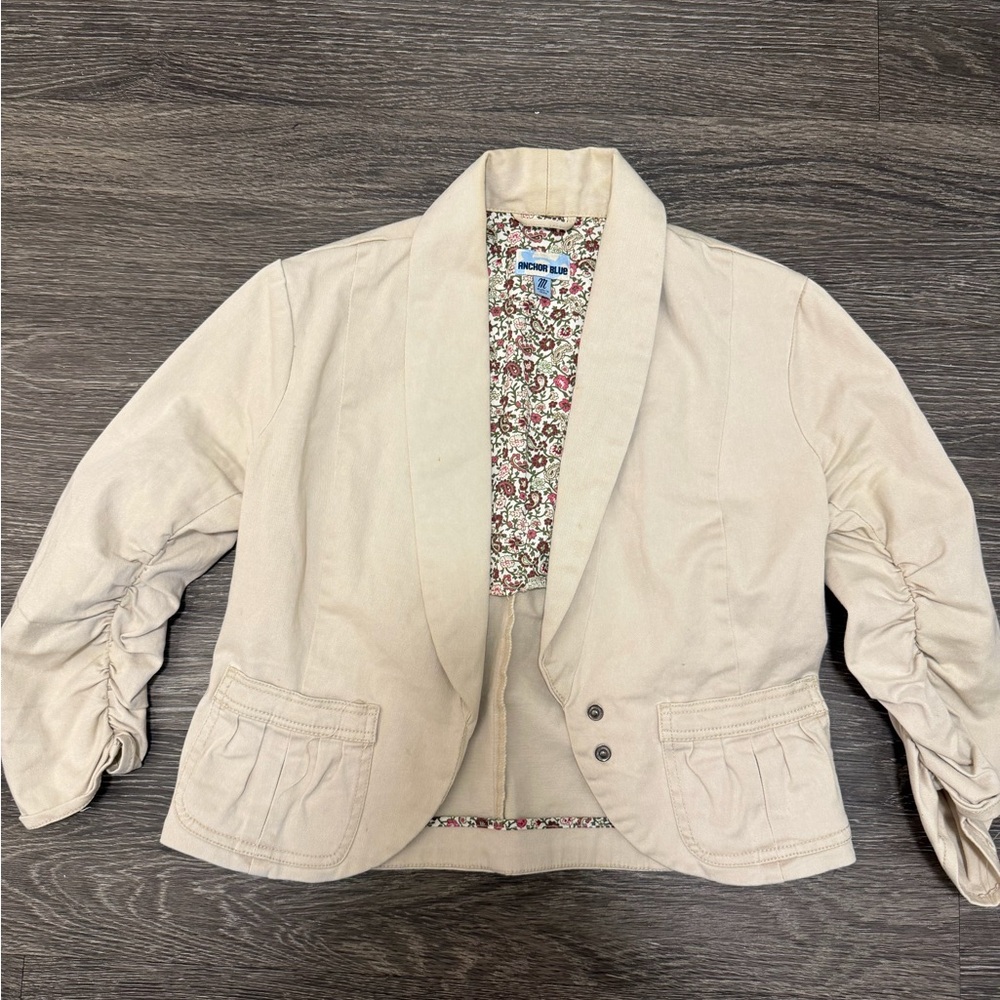 Nicole Miller Cream Shawl Collar Blazer with Floral Lining